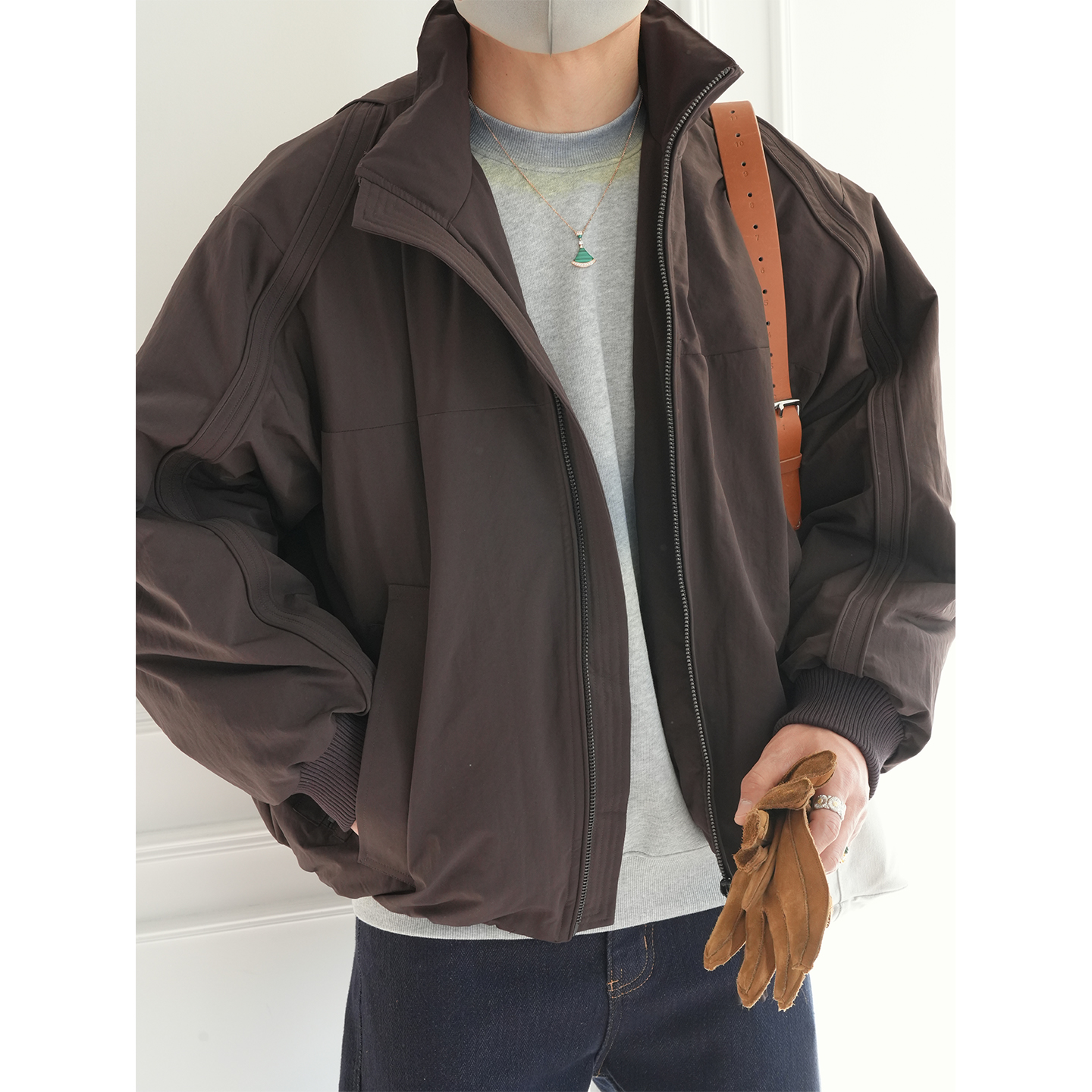 美式高街拼接设计简约立领羽绒服