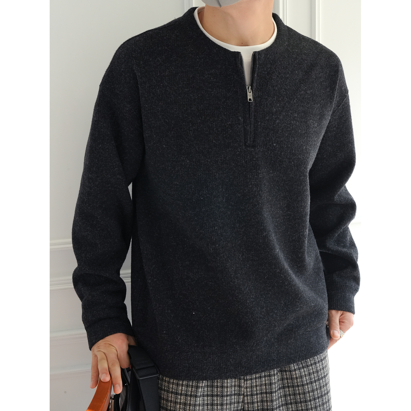 港风潮牌拼接设计假两件圆领卫衣