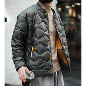 爆款 美式 复古菱形纹飞行员棒球领羽绒服男潮牌冬季 痞帅白鸭绒外套