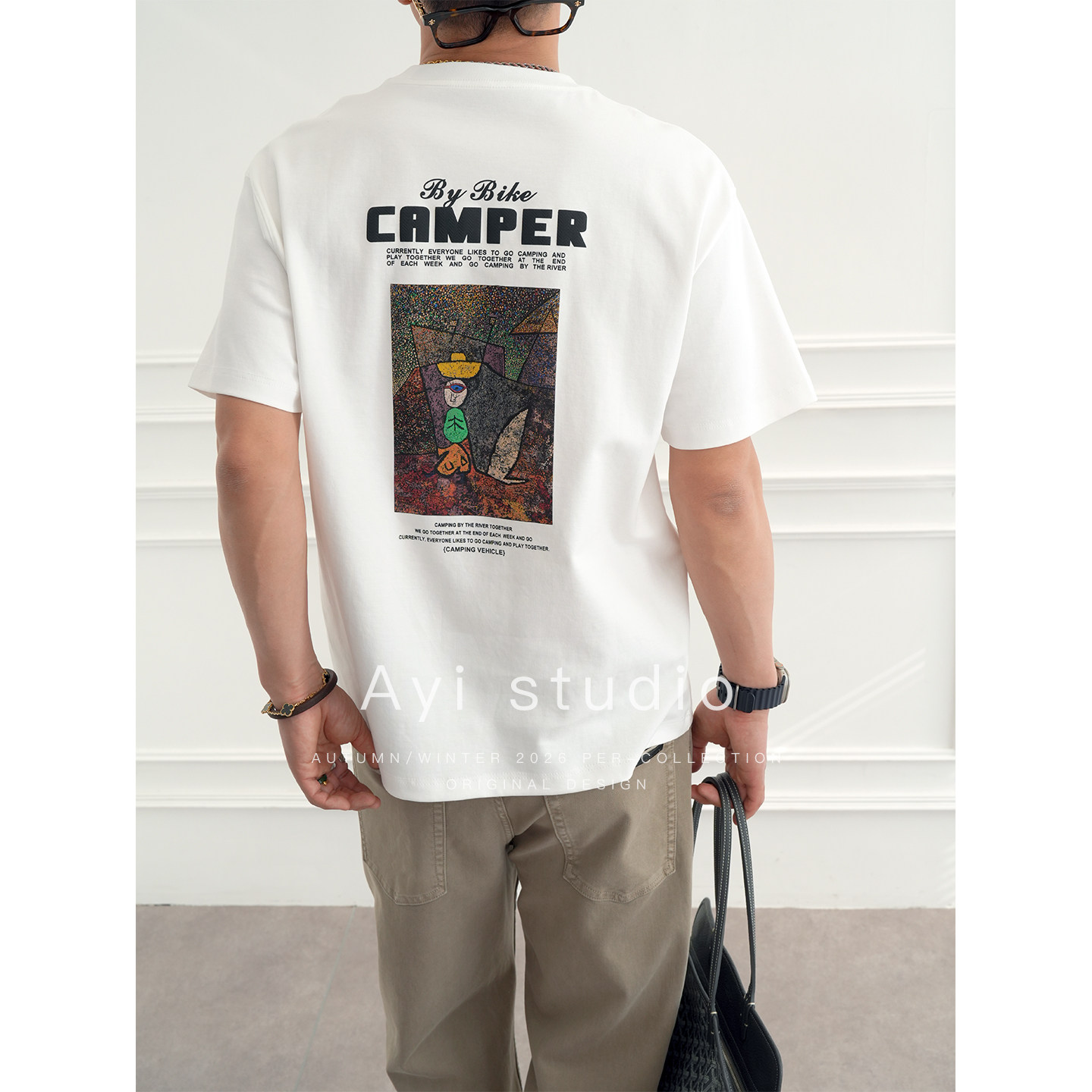 美式潮牌彩色插画字母印花短袖T恤男春夏时尚新款街头风圆领上衣