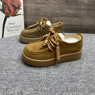 撤柜处理头层牛皮厚底勃肯鞋女2026春季新款韩版袋鼠鞋百搭休闲鞋