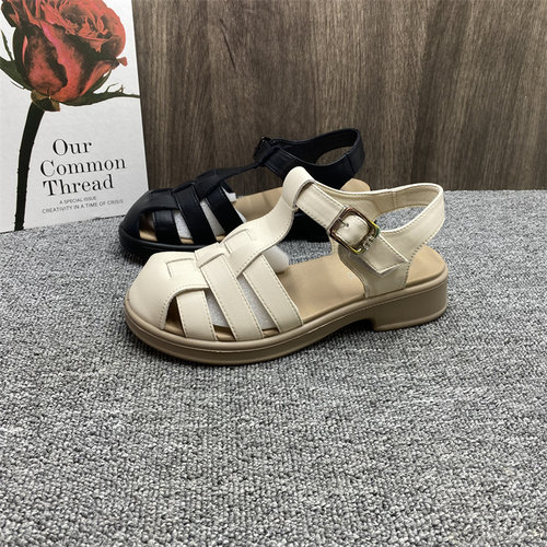 夏季外穿厚底法式包头凉鞋女真皮