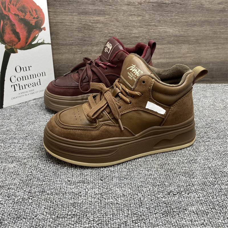 撤柜处理厚底德训高帮板鞋女真皮冬季加绒棉鞋时尚百搭休闲女鞋子