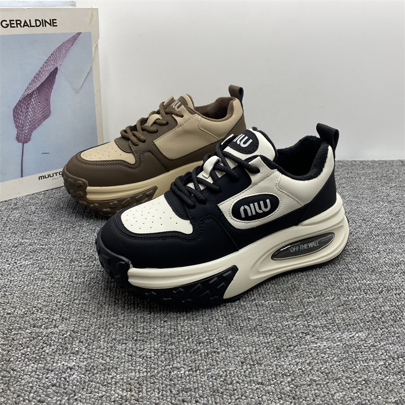 老爹鞋女真皮加绒鞋子百搭厚底