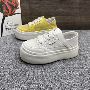 撤柜处理真皮厚底两穿小白鞋女2026春夏新款百搭网面透气增高女鞋