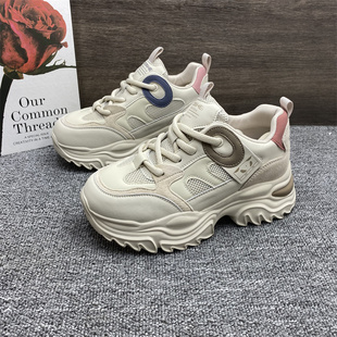 品牌撤柜处理真皮女鞋2025春秋款时尚轻便增高舒适休闲老爹鞋特价