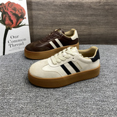 子磨砂牛皮板鞋 撤柜特价 新款 厚底舒适德训鞋 处理真皮女鞋 2025春季