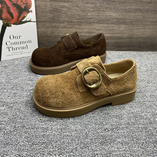 撤柜处理勃肯鞋女真皮秋季新款单鞋头层牛皮时尚厚底休闲乐福鞋女