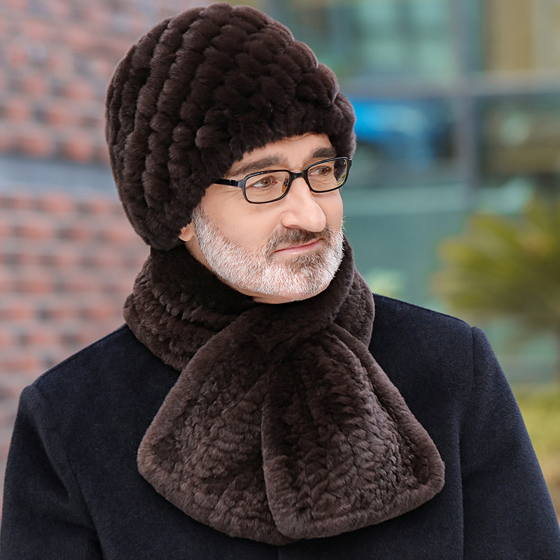 獭兔毛皮草帽子围巾冬男士中老年保暖加厚爷爷户外爸爸父亲老人帽