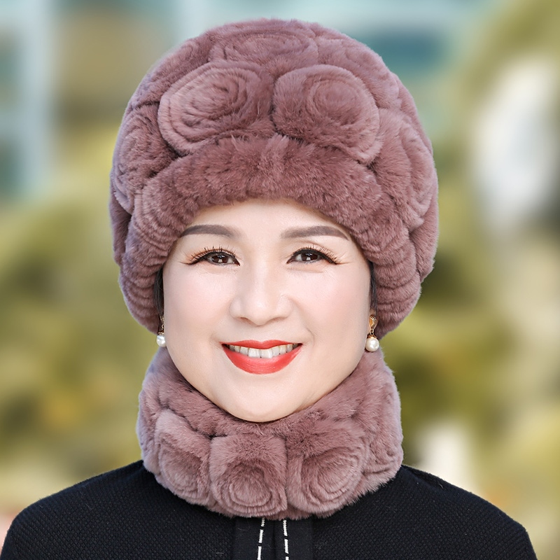 冬天女士皮草獭兔毛妈妈奶奶帽子
