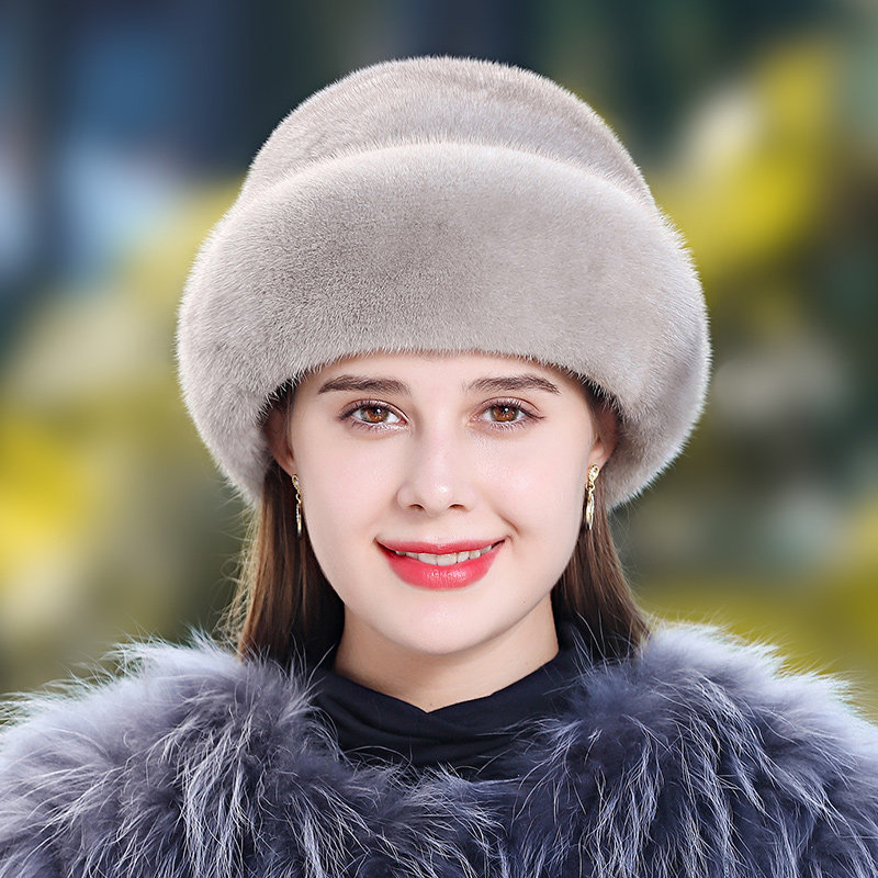 貂皮帽子女秋冬季优雅礼帽中老年裘皮帽子保暖整皮水貂毛皮草帽子