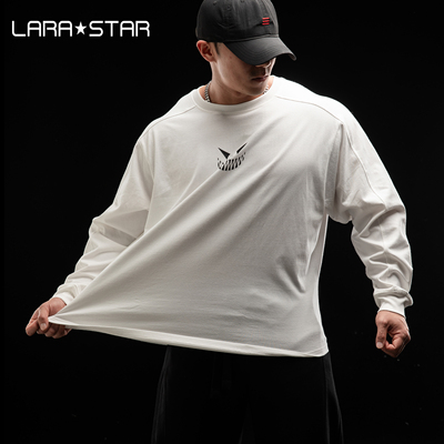 劳拉之星1563美式复古重磅运动长袖宽松训练健身T恤