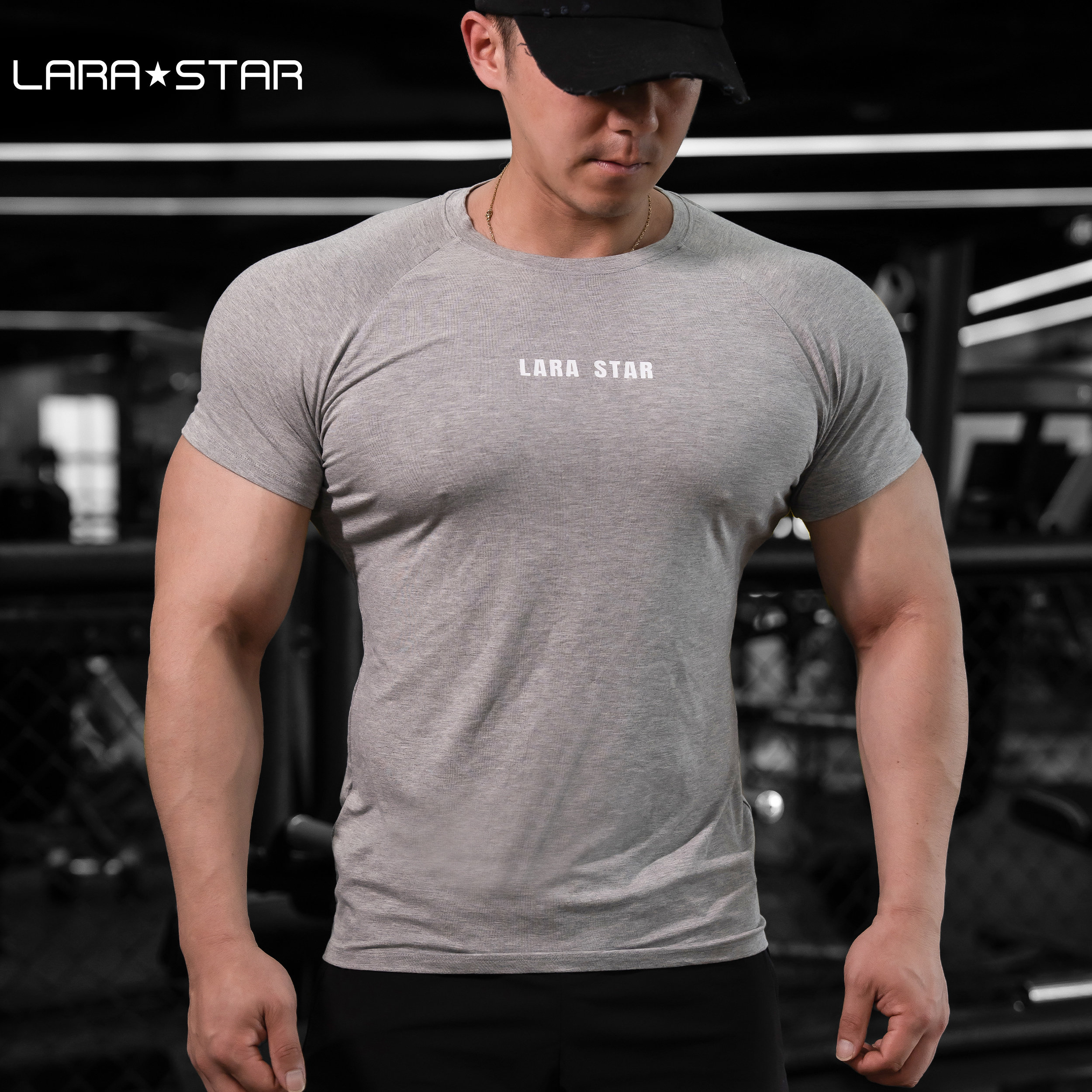 劳拉之星1046运动健身短袖T恤男纯棉修身透气休闲训练服健身衣