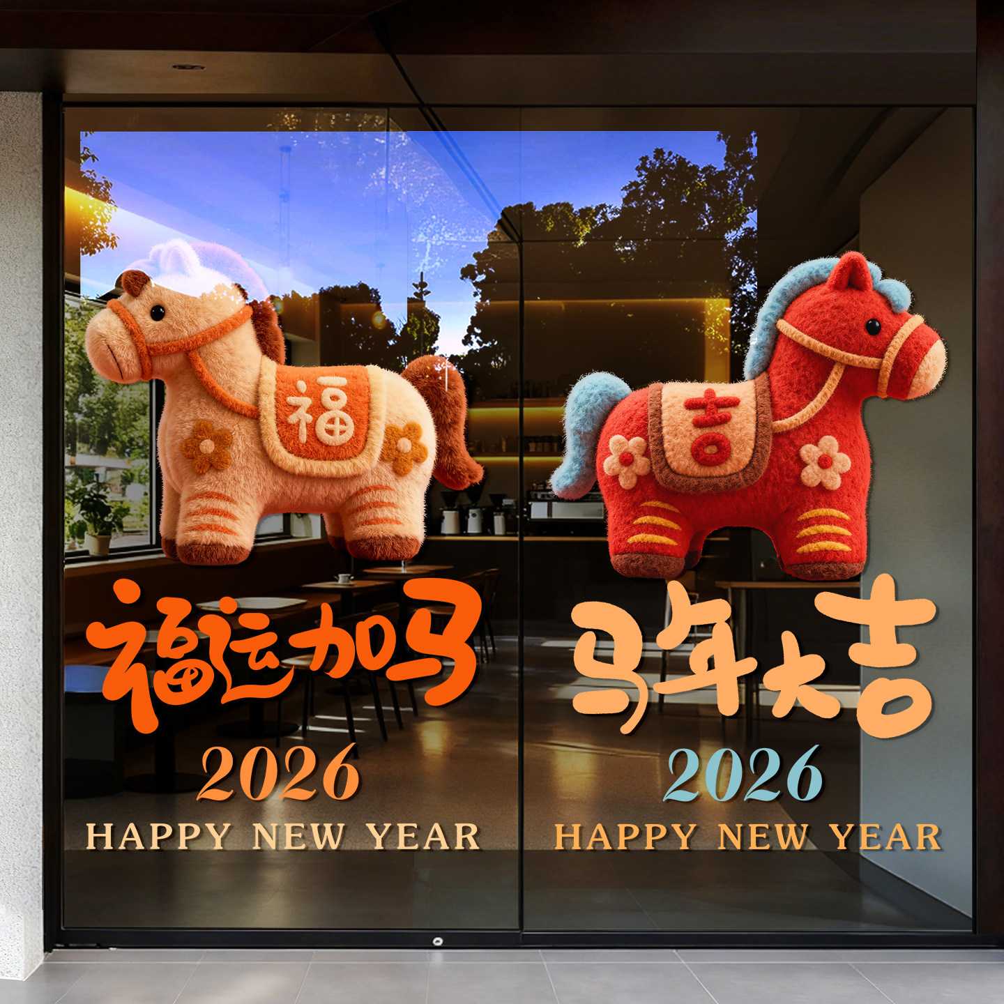 新年装饰贴纸玻璃门贴2026饭店过年氛围布置马年大吉窗花春节静电,家居饰品,软装墙贴,淘宝优惠券,粉丝福利购,淘宝优惠卷