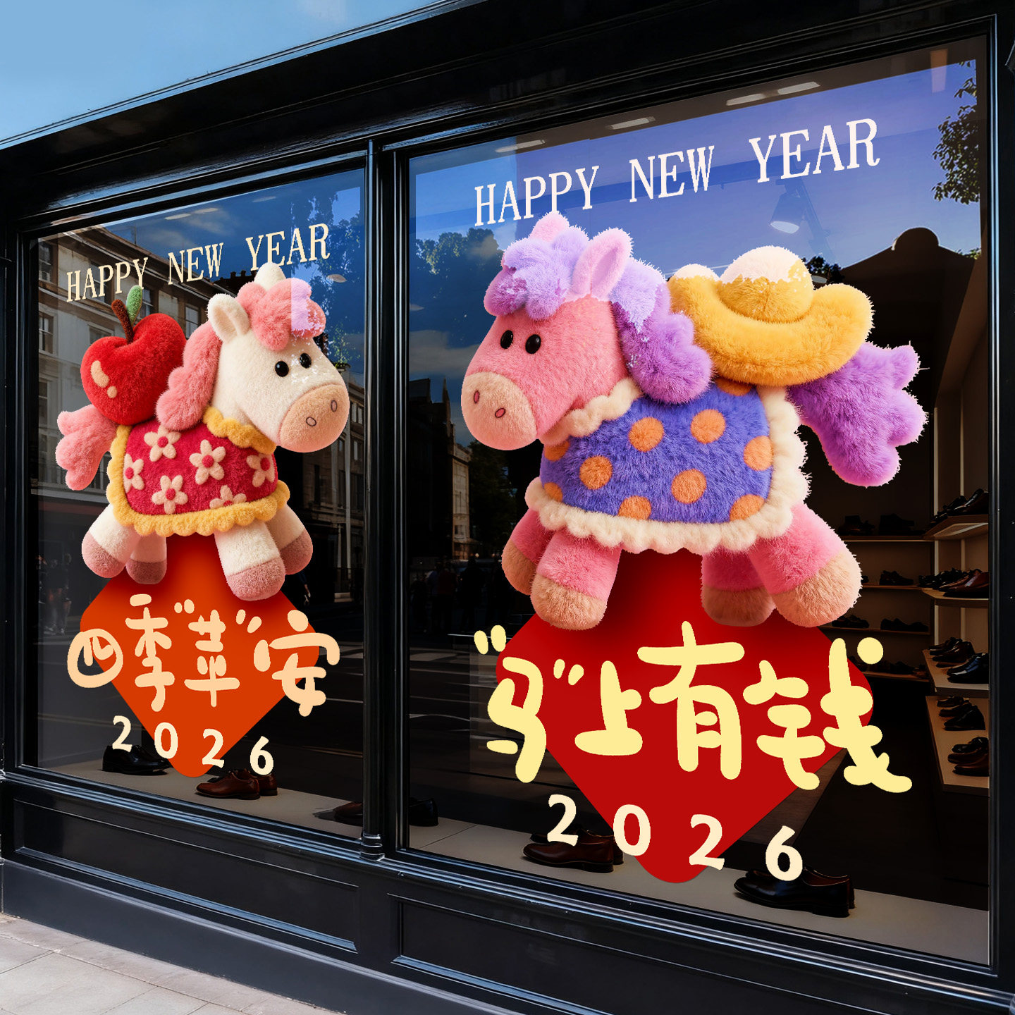 2026新年装饰马年静电窗贴春节窗花过年场景氛围布置玻璃门贴纸,家居饰品,软装墙贴,淘宝优惠券,粉丝福利购,淘宝优惠卷