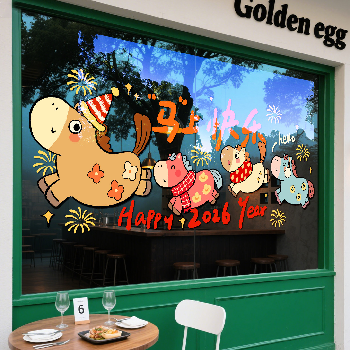 新年装饰贴纸玻璃门贴2026饭店过年氛围布置马年大吉窗花春节静电