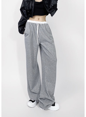 ZRSHOP美式复古拼接设计感直筒卫裤女休闲百搭宽松运动裤拖地长裤