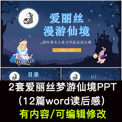 读书分享会 爱丽丝梦游仙境 名著导读后感阅读分享ppt模板课件