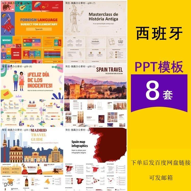 西班牙马德里旅游历史地理介绍信息图表卡通插画主题背景ppt模板