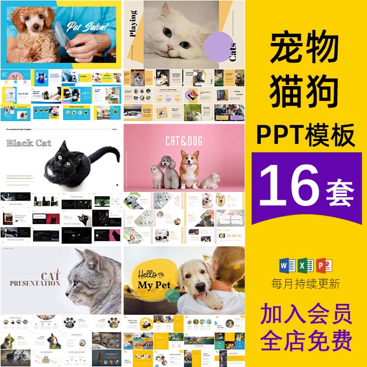 猫狗宠物店兽医院用品食品美容公司项目产品介绍工作汇报ppt模板