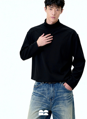 半高领设计感打底双面德绒长袖内搭T恤休闲秋冬健身上衣cleanfit