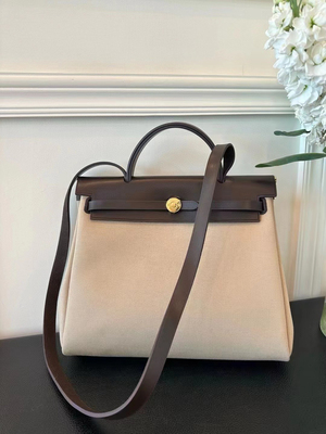 herbag 帆布拼皮女士单肩包女包小众欧美包包百搭托特包