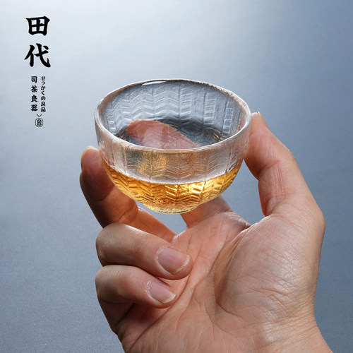 田代玻璃透明柳纹品茗杯单杯