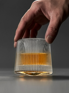 日式竖纹不倒翁杯 同款解压神器旋转加厚玻璃杯洋酒威士忌小茶杯