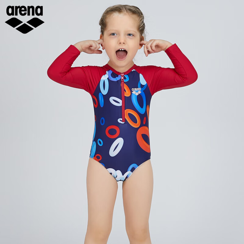 arena儿童三角连体长袖游泳衣