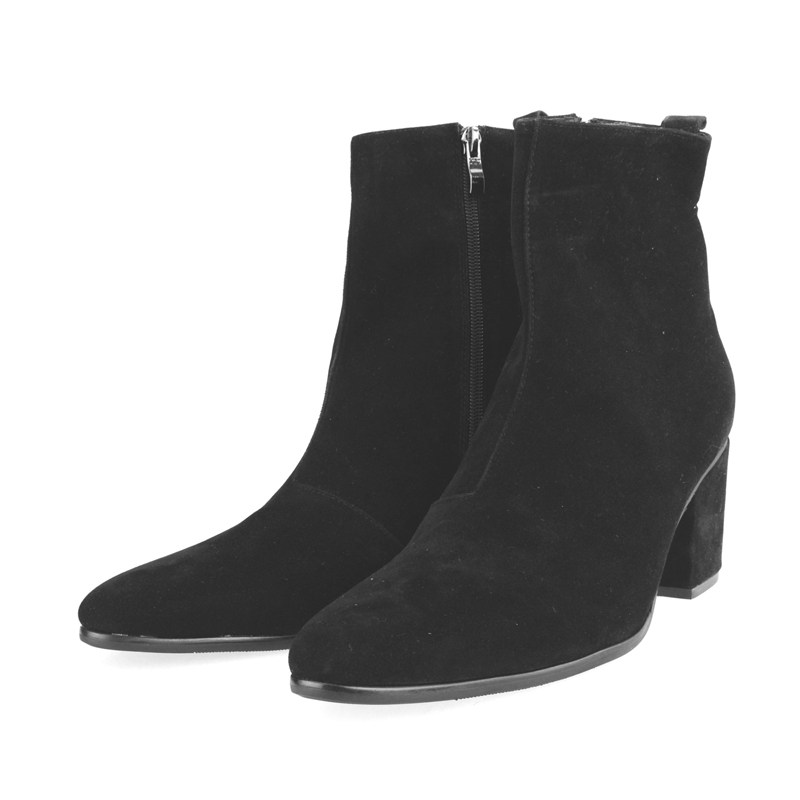 时尚发型师皮靴反绒皮发型师潮男鞋尖头高跟短靴厚底8厘米跟男靴