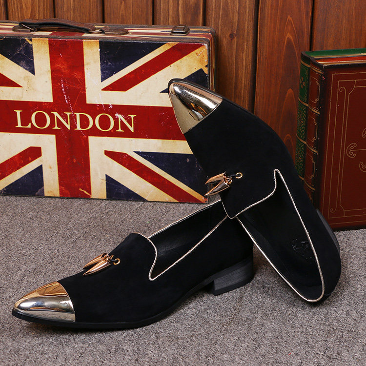 特价仿铁头流苏搭扣反绒黑色牛皮尖头高跟男鞋结婚舞台酒吧歌手鞋