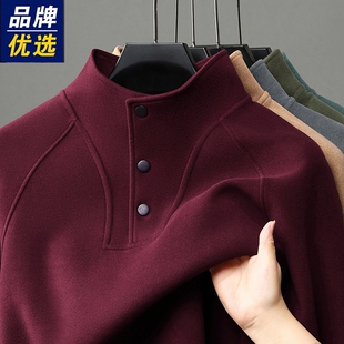 2025本名年冬季红色男士德绒加绒加厚打底衫装半高领保暖上衣男士