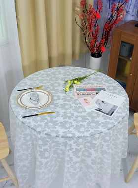 透明一次性桌布白色印花饭店加厚餐桌布家用圆桌长方形塑料台布