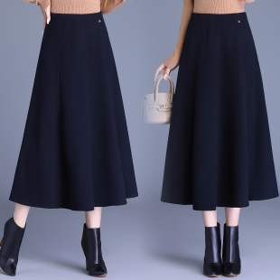 声雨竹品牌毛呢半身裙女秋冬2025新款高腰显瘦中长款遮肚子A字裙