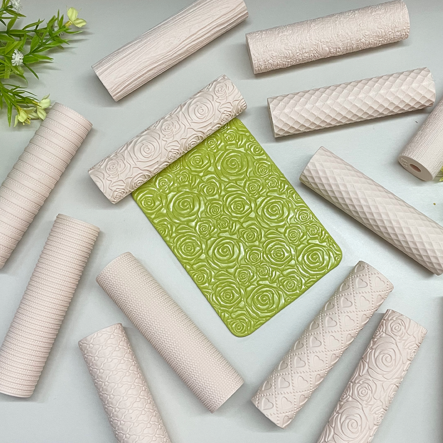 BODIFU-12cm纹理棒创意手工DIY软陶粘土皮革针织肌理滚轮饰品模具