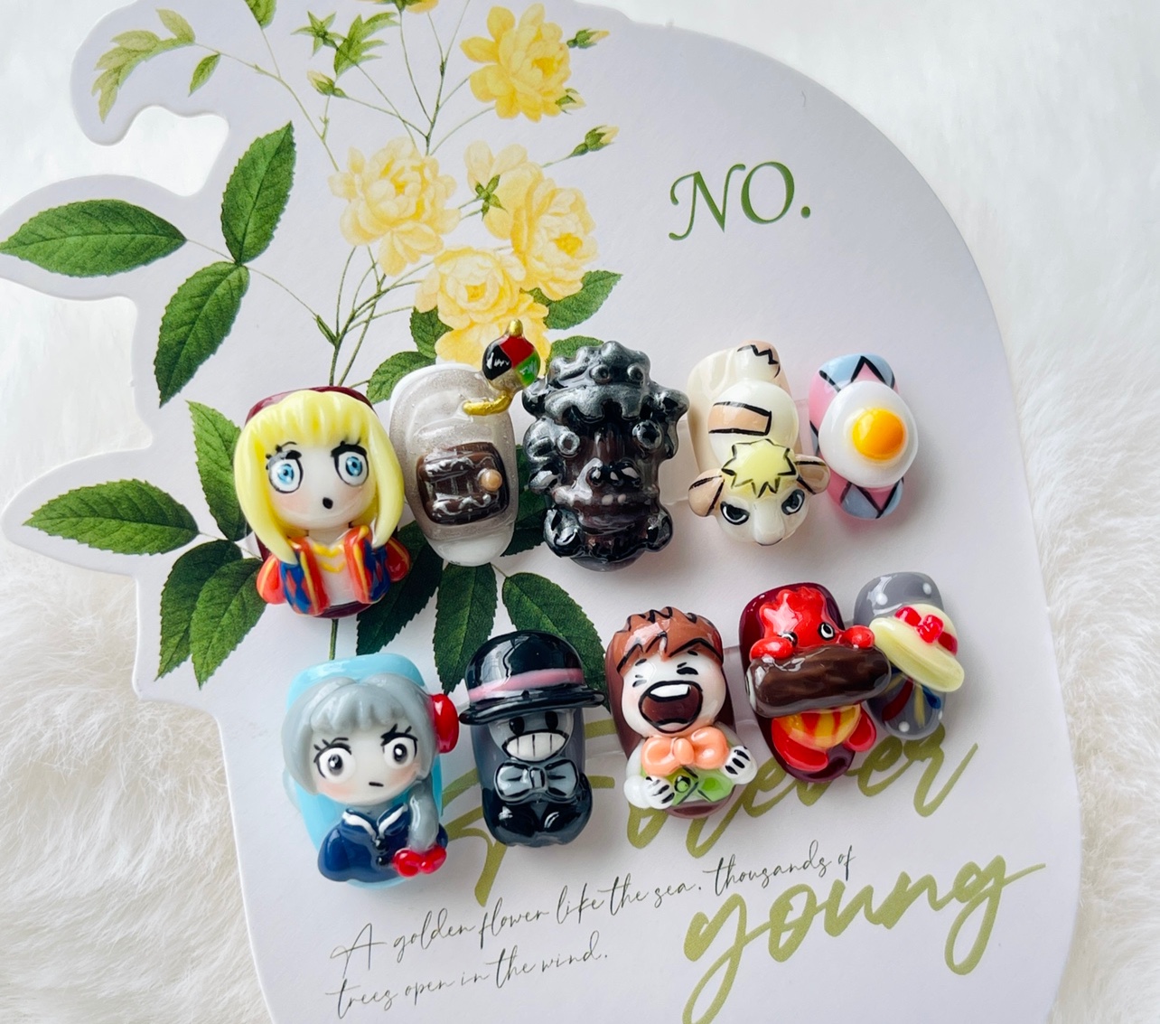 哈尔的移动城堡立体雕花美甲，纯手工制作