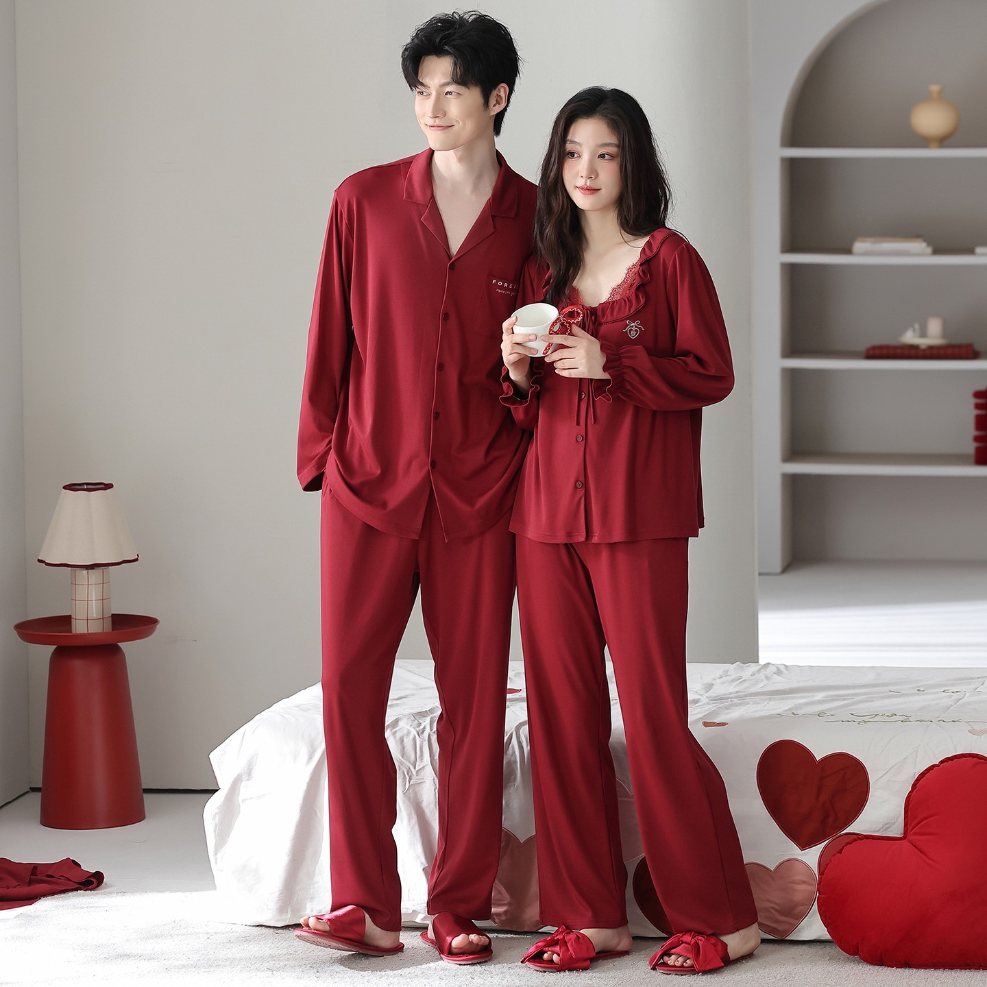 思馨坊带胸垫红色结婚睡衣本命年