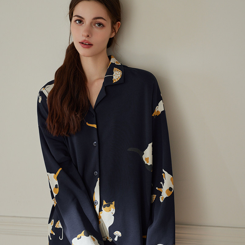 思馨坊纯棉卡通开衫睡衣女家居服