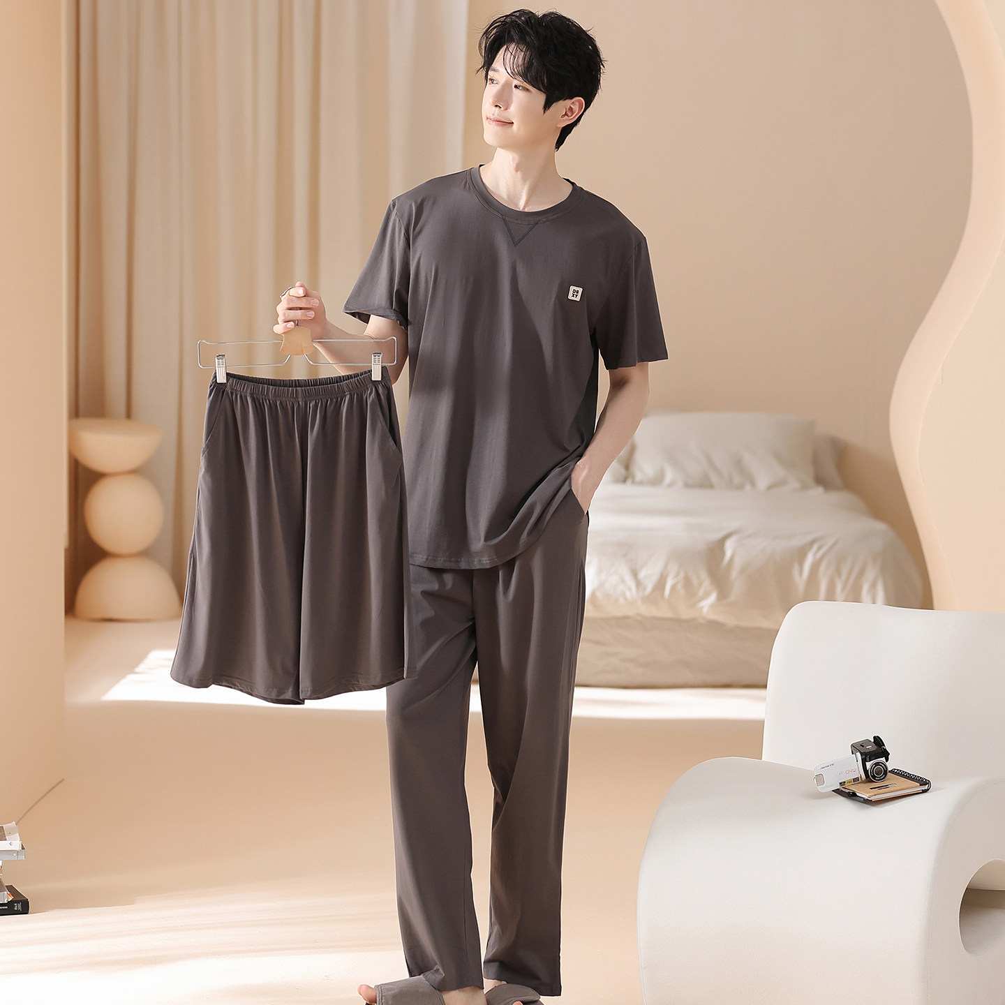 思馨坊男士睡衣夏季纯棉三件套夏