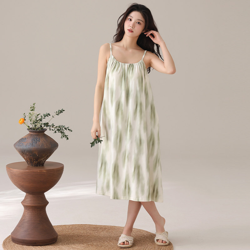 思馨坊睡裙女夏季纯棉吊带背心夏天性感碧茵睡衣女带胸垫2026新款
