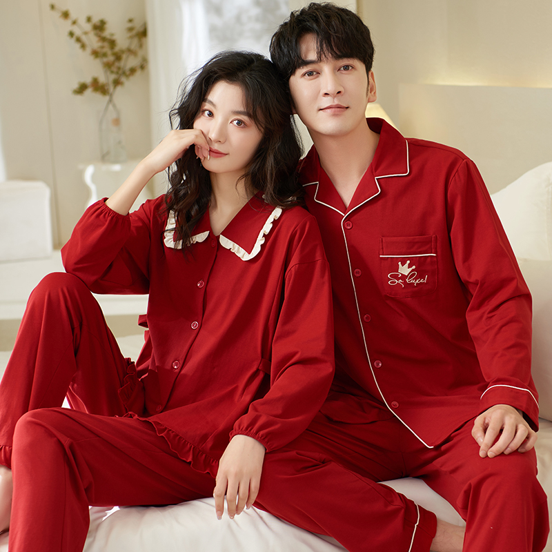 红色本命年情侣纯棉睡衣春秋季