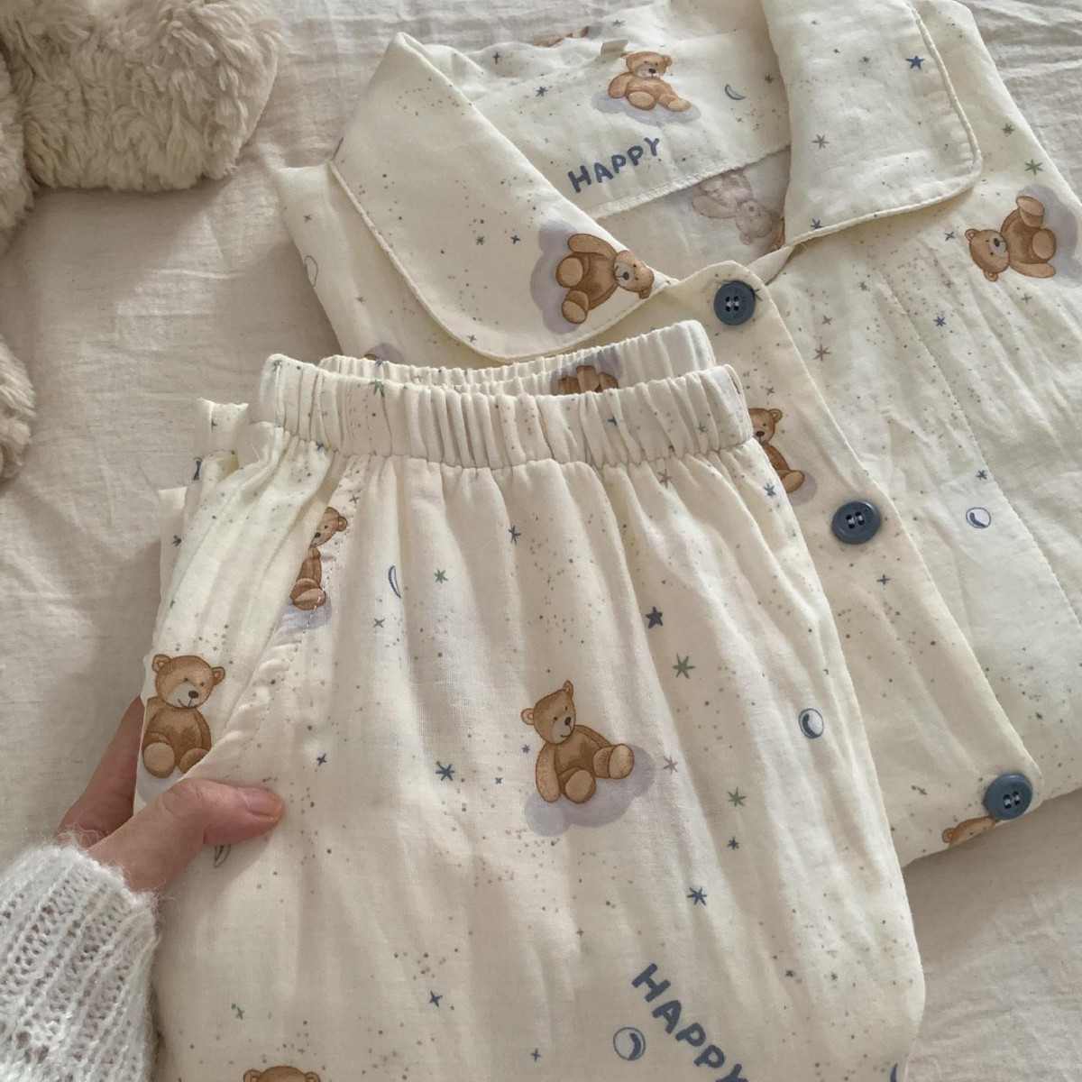 双层纱棉睡衣套装居家可爱宽松