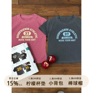 好朋友复古商店美式复古印花短款修身显瘦辣妹做旧T恤百搭显白