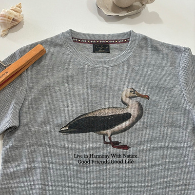 美式复古男女同款华夫格面料“信天翁”鸟类系列数码直喷工艺短袖