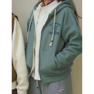 好朋友复古商店美式复古腊肠狗军团超重磅加绒华夫格连帽开衫