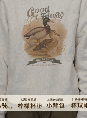 好朋友复古商店·美式复古横织卫衣猎鸭原创手绘圆领男女