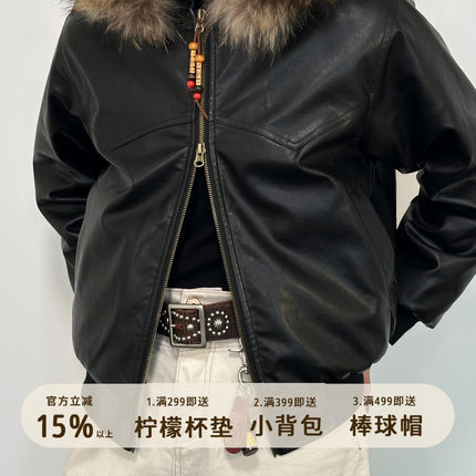 7773M新雪丽云纤棉捕梦夹克重磅复古皮衣PU男女同款保暖真毛