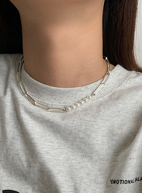 东大门拼接个性小众风珍珠项链