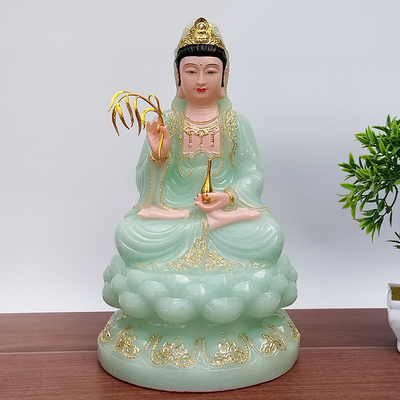 汉白玉绿色居家供奉观音佛像