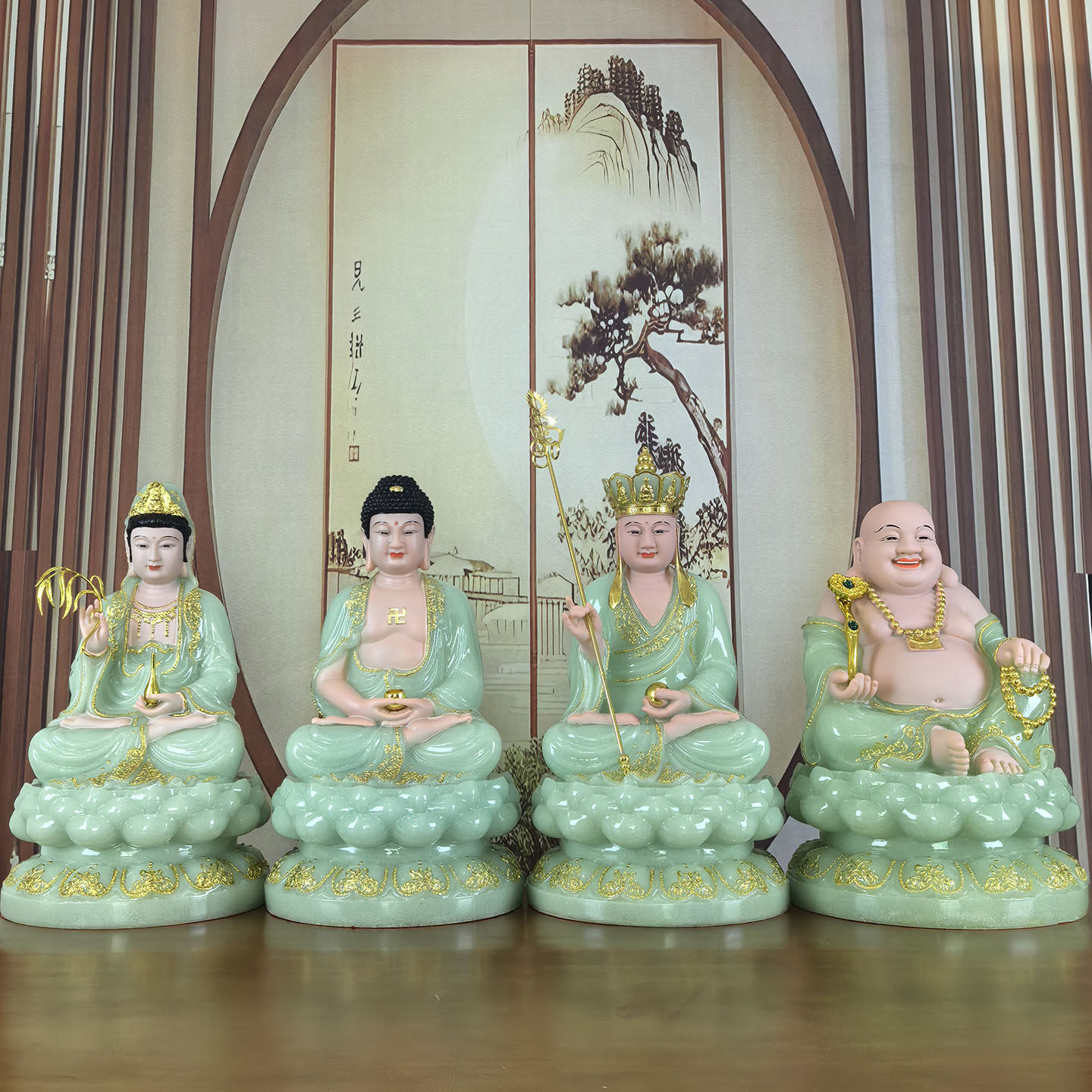 全堂佛观音佛像裟婆四圣仿玉翠玉观音金线佛祖地藏王弥勒佛佛像